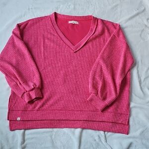 Simply Southern Bright Pink V-Neck Sweatshirt